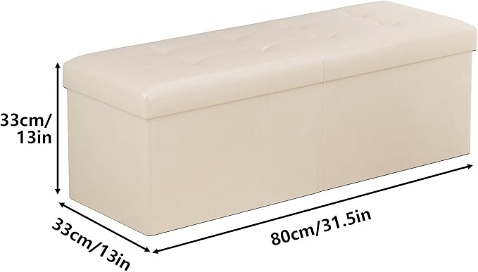 31.5 Inch Foldable Storage Ottoman Bench for Bedroom, Ivory | Foldable Footstool, Multi-Functional Foot Rest, End of Bed Bench, Large Hidden Storage Space, Storage Chest For Living Room