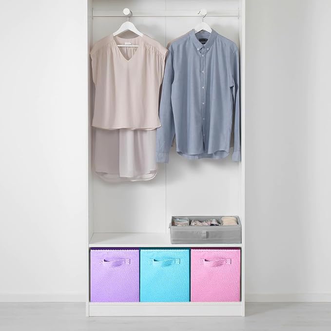 PowerKing Collapsible Storage Cubes, Farbic Storage Bins, 3 Colors, 6 Pack | Sturdy, Lightweight, Easy Pull Handle, Closet & Shelf Organizer, Clothes and Toys Storage, 10.5'' x 11'' x 10.5''
