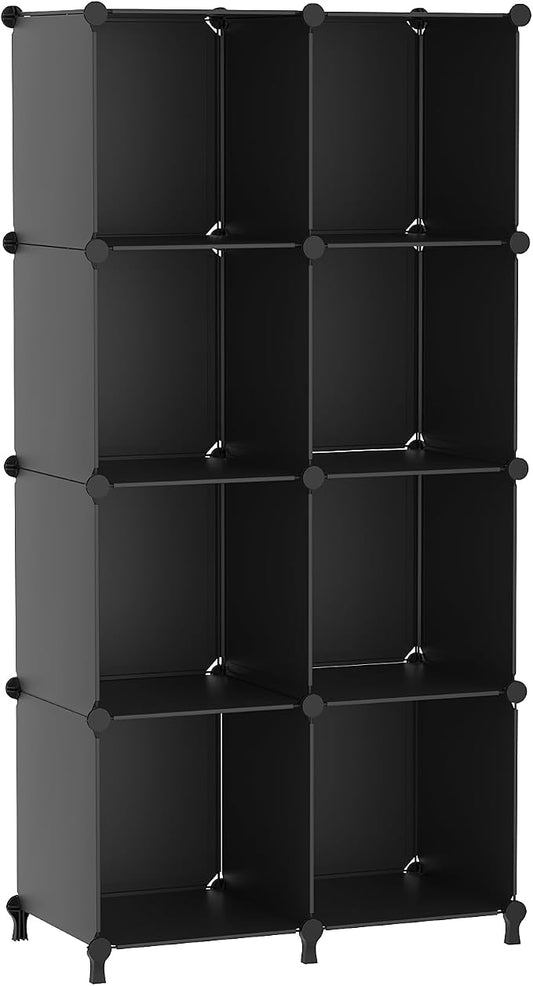 AWTATOS 8 Cube Storage Organizer, Closet Organizer Storage Shelf, Black | DIY Stackable Storage Cubes Shelves for Closet, Bookcase Bookshelf, Plastic Shelving for Bedroom, Home Office
