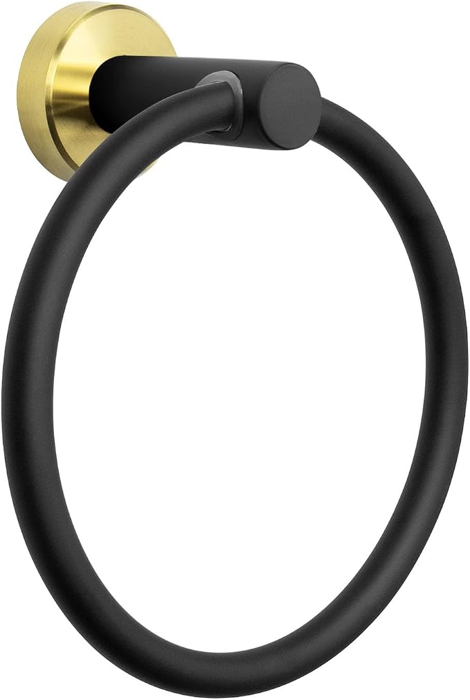 NearMoon Bath Towel Ring, Bathroom Hardware Accessories-Thicken Stainless Steel Hand Towel Holder for Bathroom, Modern Round Towel Hanger Wall Mounted (Black and Gold, 1 Pack)