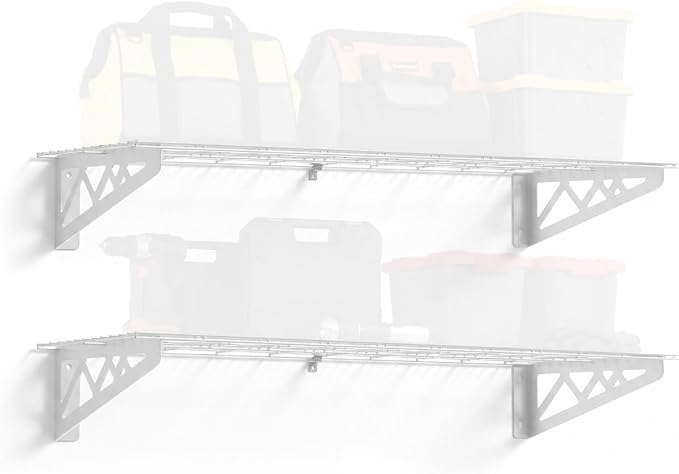 SafeRacks Steel Garage Wall Shelves 2-Pk w/Hooks, 300lb, White (12x36)