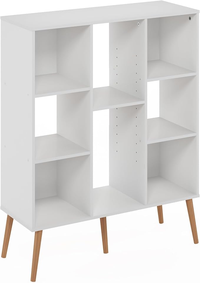 Furinno Claude Mid Century Style Book Shelf, 8-Cube Bookshelf, Cube Storage Organizer Bookcase with Wood Legs, 10.9 x 31.5 x 39.3, for Living Room, Bedroom, Home Office, White