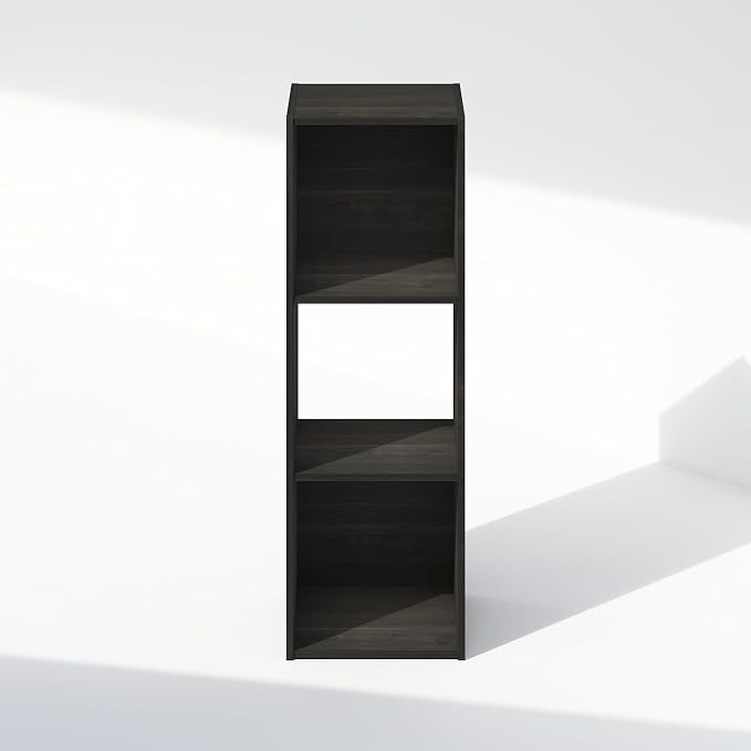 Furinno PELLI Book Shelf, 3-Cube Bookshelf, Cube Storage Organizer Bookcase, 11.7 x 12.1 x 35.4, for Living Room, Bedroom, Home Office, Espresso