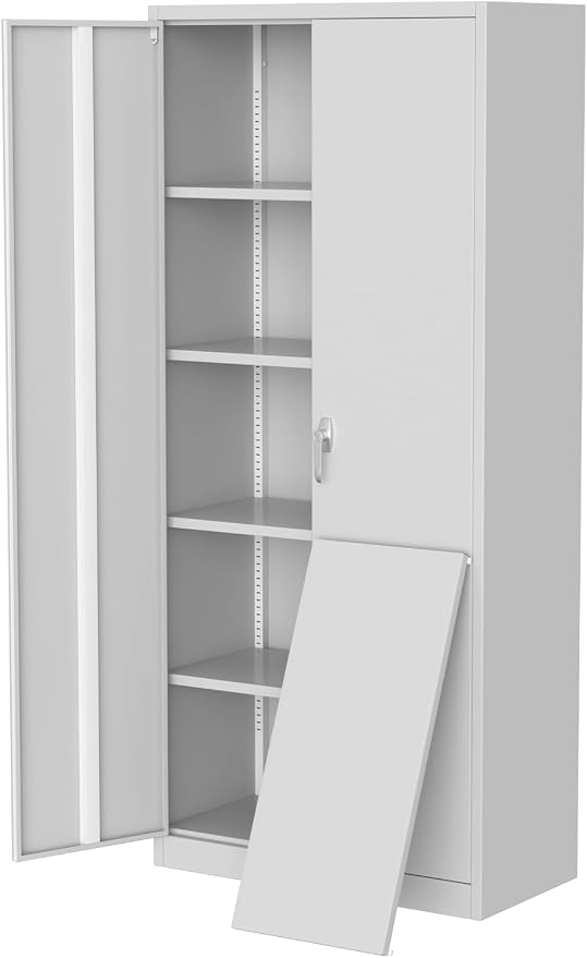 GarveeHome Storage Metal Cabinet 71" with Doors and Shelves Adjustable Adjustable Feet and Lock Tall Storage Cabinet for Pantry Garage Craft Bedroom Office