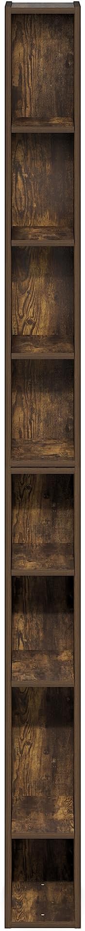 Furinno Fulda Book Shelf, 8-Tier Bookshelf, Bookcase with Space Saving Storage Shelf, 9.2 x 5.9 x 70.9, for Living Room, Bedroom, Home Office, Amber Pine