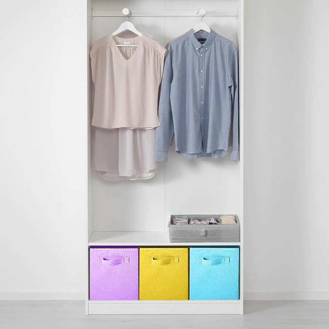 PowerKing Collapsible Storage Cubes, Farbic Storage Bins, 6 Colors, 6 Pack | Sturdy, Lightweight, Easy Pull Handle, Closet & Shelf Organizer, Clothes and Toys Storage, 10.5'' x 11'' x 10.5''