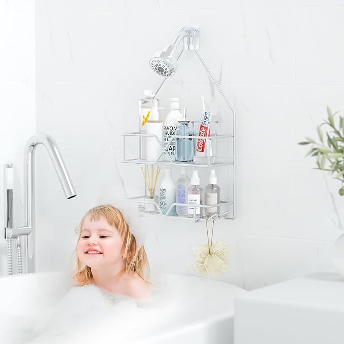 TreeLen Rustproof Shower Caddy, Hanging, Stainless Steel, 4 Hooks, 2 Shelves, Non-Slip
