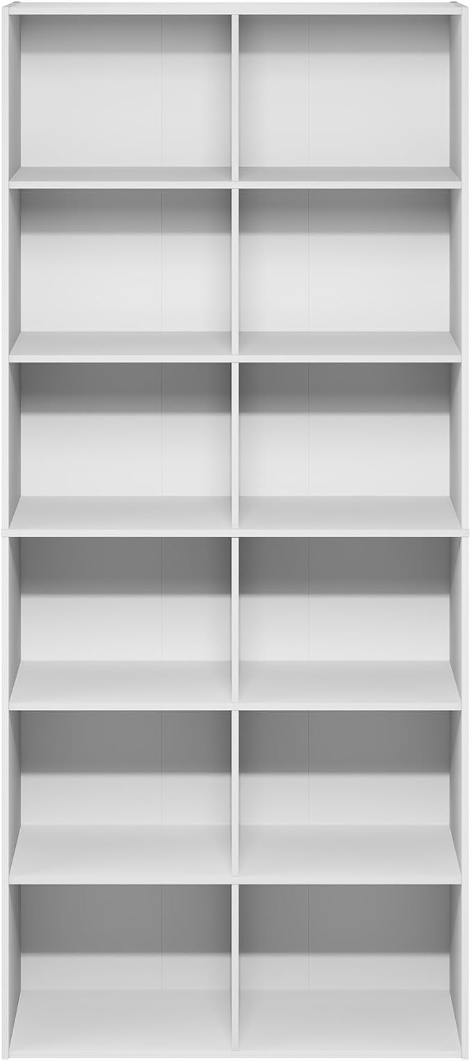 Furinno Basic Book Shelf, 12-Cube Bookshelf, Bookcase with Open Shelf, Cube Storage Organizer, 12 x 32 x 71, for Living Room, Home Office, White