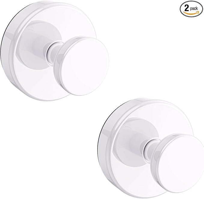 Bntuk Suction Cup Hooks for Shower, Removable Towel Hooks for Bathroom Window Glass Door Wall, Bath Robe Looafh Hook for Hanging - 2 Pack, White