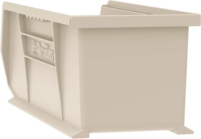 Akro-Mils 30234 AkroBins Plastic Storage Bins, 15"x5"x5", Stone, 12-Pack | Space-Saving Stackable Bins for Garage, Pantry, Craft Organization
