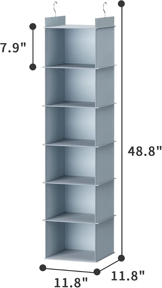 YOUDENOVA Hanging Closet Organizer, 6-Shelf Closet Hanging Shelves, Grey