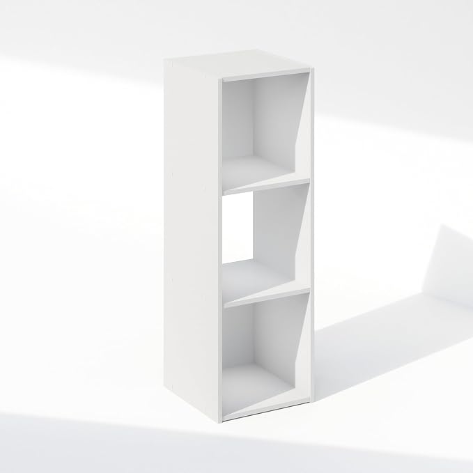 Furinno PELLI Book Shelf, 3-Cube Bookshelf, Cube Storage Organizer Bookcase, 11.7 x 12.1 x 35.4, for Living Room, Bedroom, Home Office, White