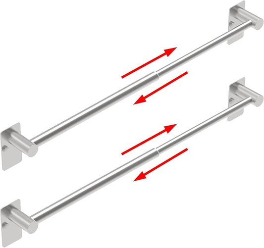 Towel Bar, 14inch to 25inch Adjustable Towel Holder Rod, Self Adhesive Wall Mounted Hand or Body Towel Rack for Bathroom Kitchen, Stainless Steel Organizer Single Bar (Brushed Nickel, 2 Pack)