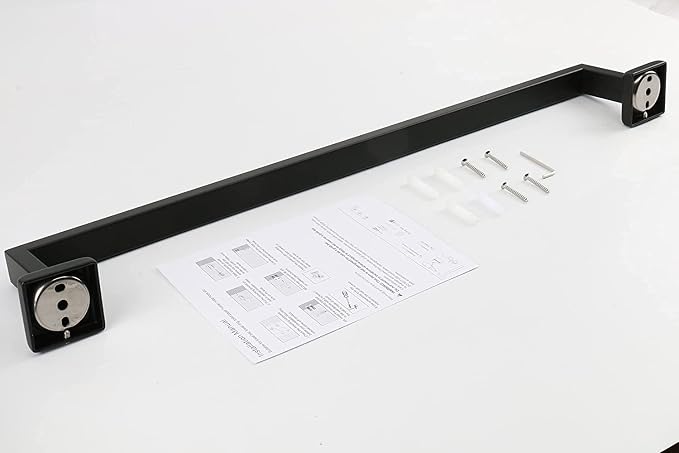 TocTen Bath Towel Rack - Square Base Thicken SUS304 Stainless Steel Towel Bar for Bathroom, Bathroom Accessories Towel Rod Heavy Duty Wall Mounted Towel Holder. (Black, 33)