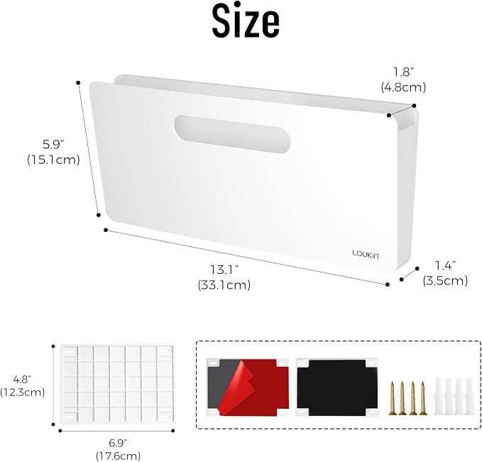 loukin Magnetic File Holder, Wall Mount Paper Organizer, 3 Mount Options | 13.1" x 5.9", Holds up to 300 sheets, Supports 3.31 lb, Magnetic, Adhesive & Screw Mount, Detachable & Portable