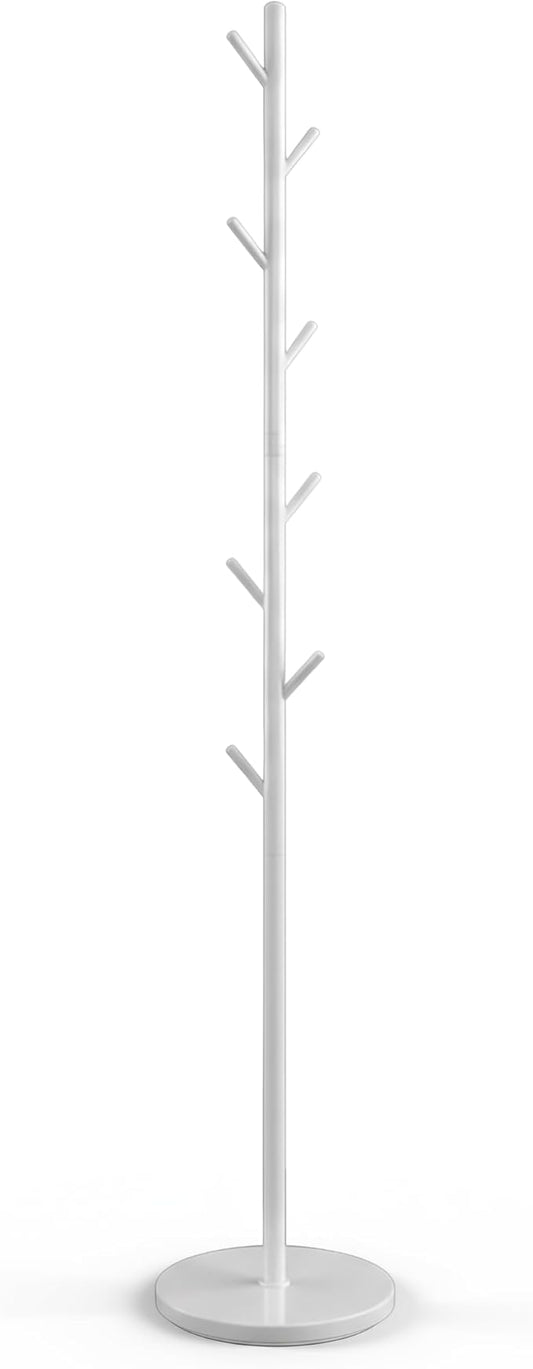 Coat Rack with Real Marble Base, Freestanding Metal Clothing Rack with 8 Hooks, Modern Hall Tree for Entryway, Bedroom & Office, Space Saving Coat Hanger Stand for Small Spaces (White)