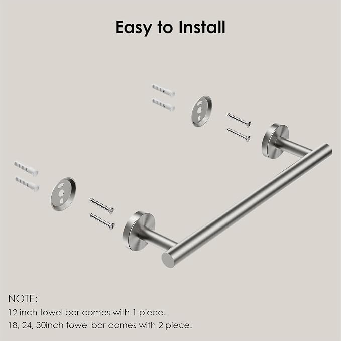 FORIOUS Towel Bar 9" Towel Racks for Bathroom Wall Mounted Brushed Nickel | Total Length 11 Inch, Rustproof, Stainless Steel Towel Holder, Wall Mounted for Bathroom Bedroom, Heavy Duty, Space Saving