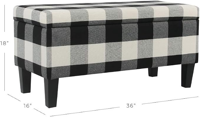 HomePop 36" Storage Ottoman Bench with Hinged Lid - Black Buffalo Plaid