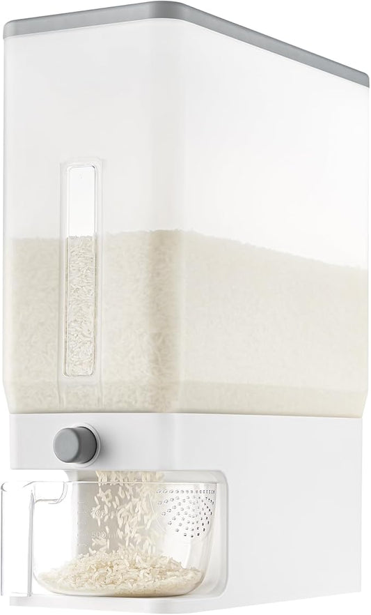 Lifewit Rice Dispenser 25 Lbs(11.3kg), Rice Storage Container Sealed Moisture Proof with Measuring Cup for Kitchen Pantry Household, BPA-Free, 1 Pack Clear