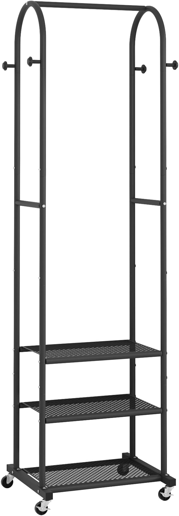 Kaitiemoo Clothing Rack, Mobile Garment Rack with Wheels & 3 Shelves, Blak | Heavy Duty Frame, Fits Small Spaces, 71.8 Inches Display Rack, Easy to install, Black clothes rack