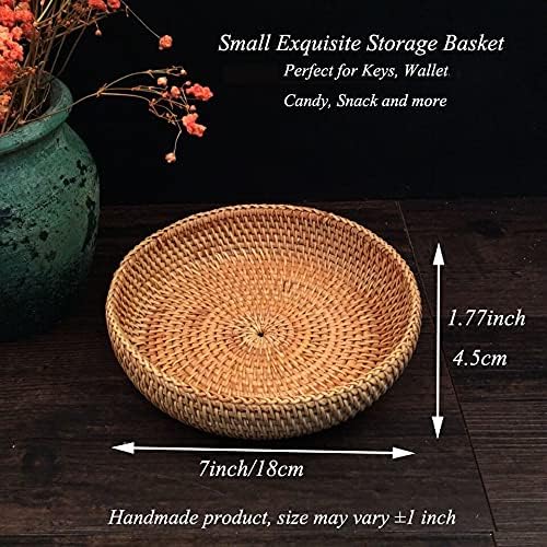 Small Round Keys Basket for Entryway Woven Baskets for Organizing Tabletop Decorative Wicker Organizer Basket for Keys Wallet Cell Phone for Fruit Candy Cracker | Basket for Keys Wallet Cell Phone, Small Item Organizer, Tabletop Decoration