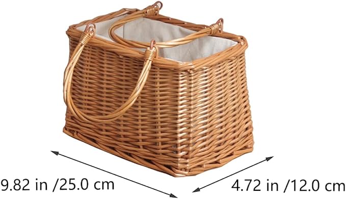 Wicker Storage Basket Handles Handwoven Rattan Organizer for Home Tabletop Use Decorative Wicker Baskets for Blankets and Toys Rustic Style