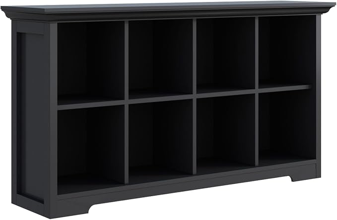 OSCHF 8-Cube Open Bookcase with Base, 2-Tier Low Cabinet, Black | Curved Base, Crown Molding, Fits 11×11" Bins, Modern Bookshelf for Living Room, Bedroom, Home Office, TV Stand Storage