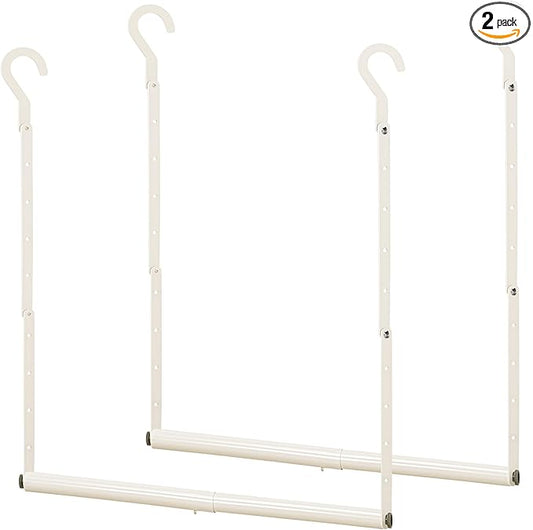 STORAGE MANIAC Adjustable Closet Rod for Hanging Clothes, 2 Pack White | Expandable 17.9"-29.7" Heavy-Duty Metal Closet Hanging Rod with 9 Height Adjustments, Space-Saving Double Closet Organizer