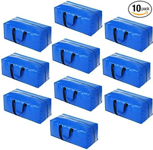 Heavy Duty Extra Large Blue Moving Bags with Strong Zipper Backpack Handles | 10 Pack Clothes Storage Bags Totes Space Saving Moving Boxes Bins Packing Bags for College Dorm Compatible with Ikea Frakta