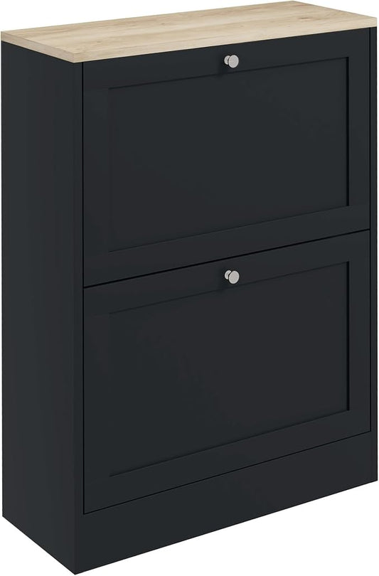 HOMCOM Shoe Cabinet with 2 Flip Drawers, Narrow Slim Shoe Rack, Black | Freestanding, Storage Cabinet, for Entryway, Hallway