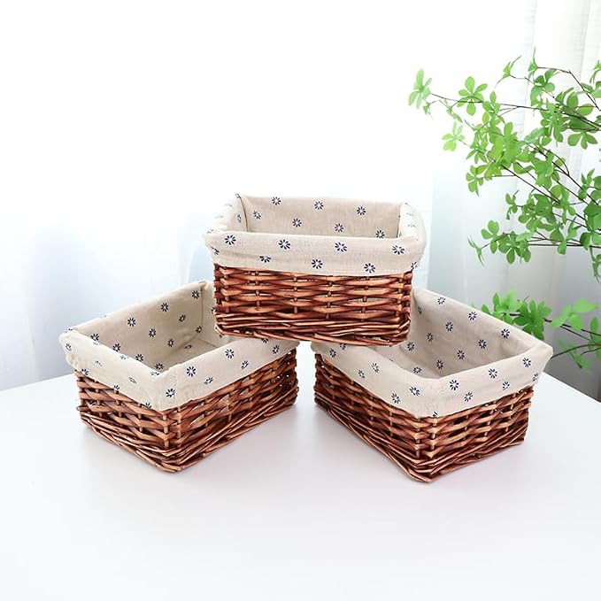 Wicker with lining storage basket, suitable for shelves, kitchen, bathroom. (Medium)