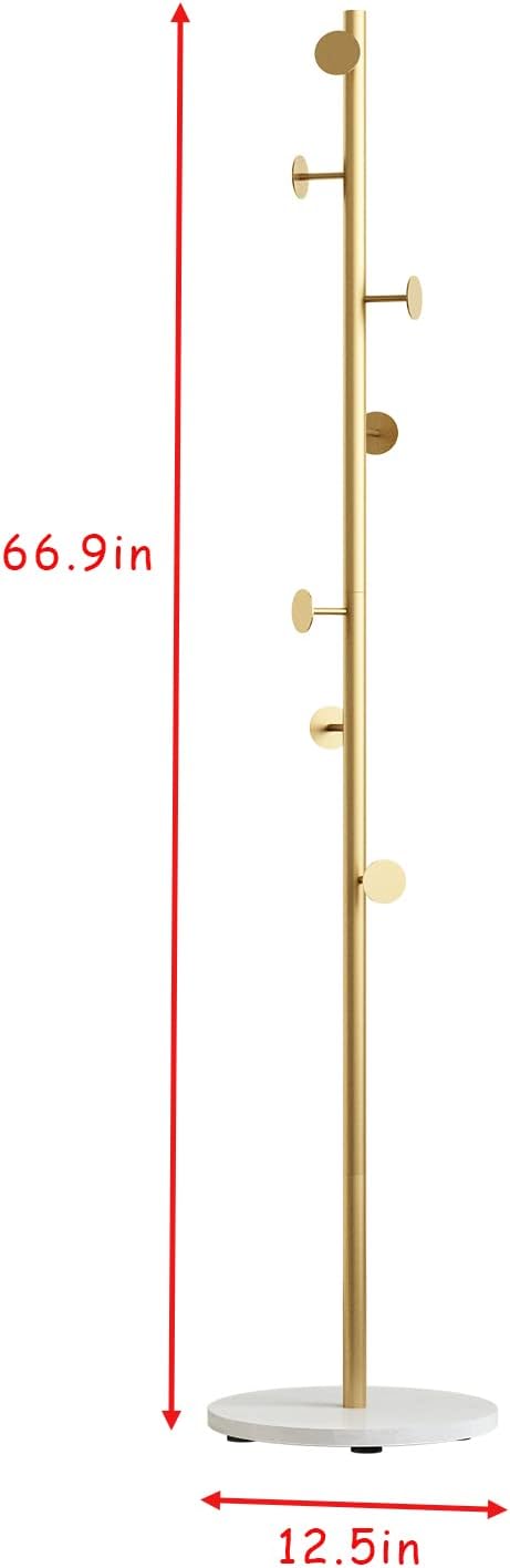 Gold Coat Racks with 7 Hooks, Branches Coat Tree Entryway, Freestanding | Modern Hat Rack, Easy to Assemble, Heavy Stable Marble Base