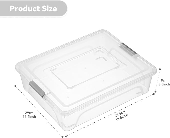 novelinks 10 Quart Clear Plastic Storage Containers with Lids (4 Pack) | Storage Bins with Lids, Stackable Small Clear Bins, Craft Storage Box, Paper Storage, Under Bed Storage Bins, Pencil Box
