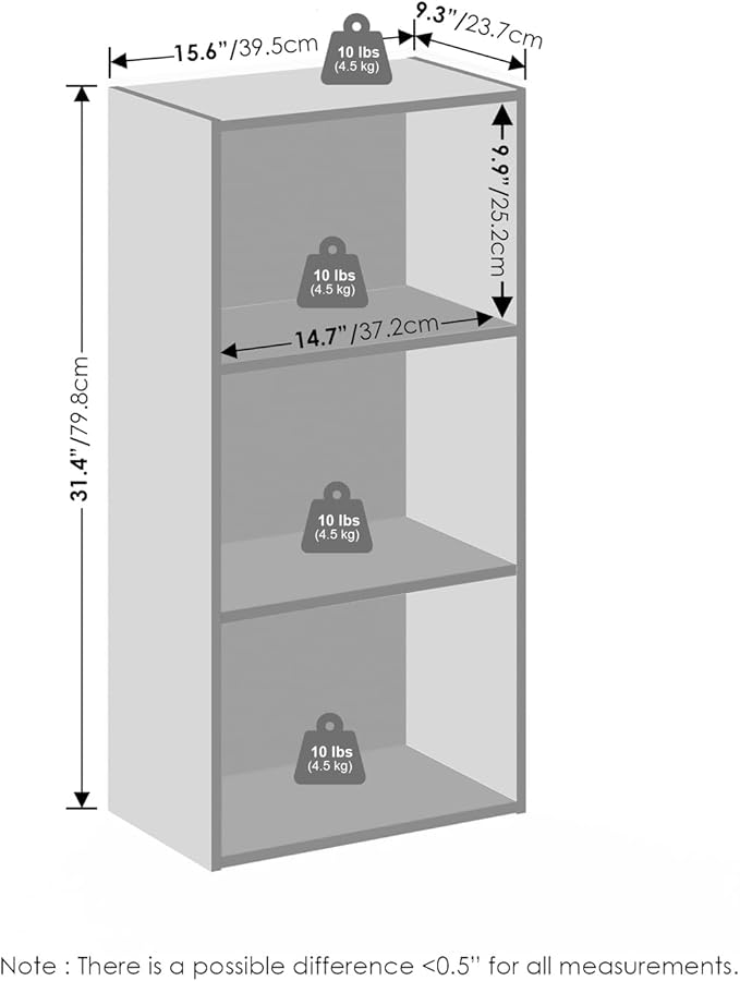 Furinno Reed Closet Organizers and Storage, 3-Tier Closet Organizer, Open Shelf Closet Storage, for Wardrobe, Bedroom, Living Room, White