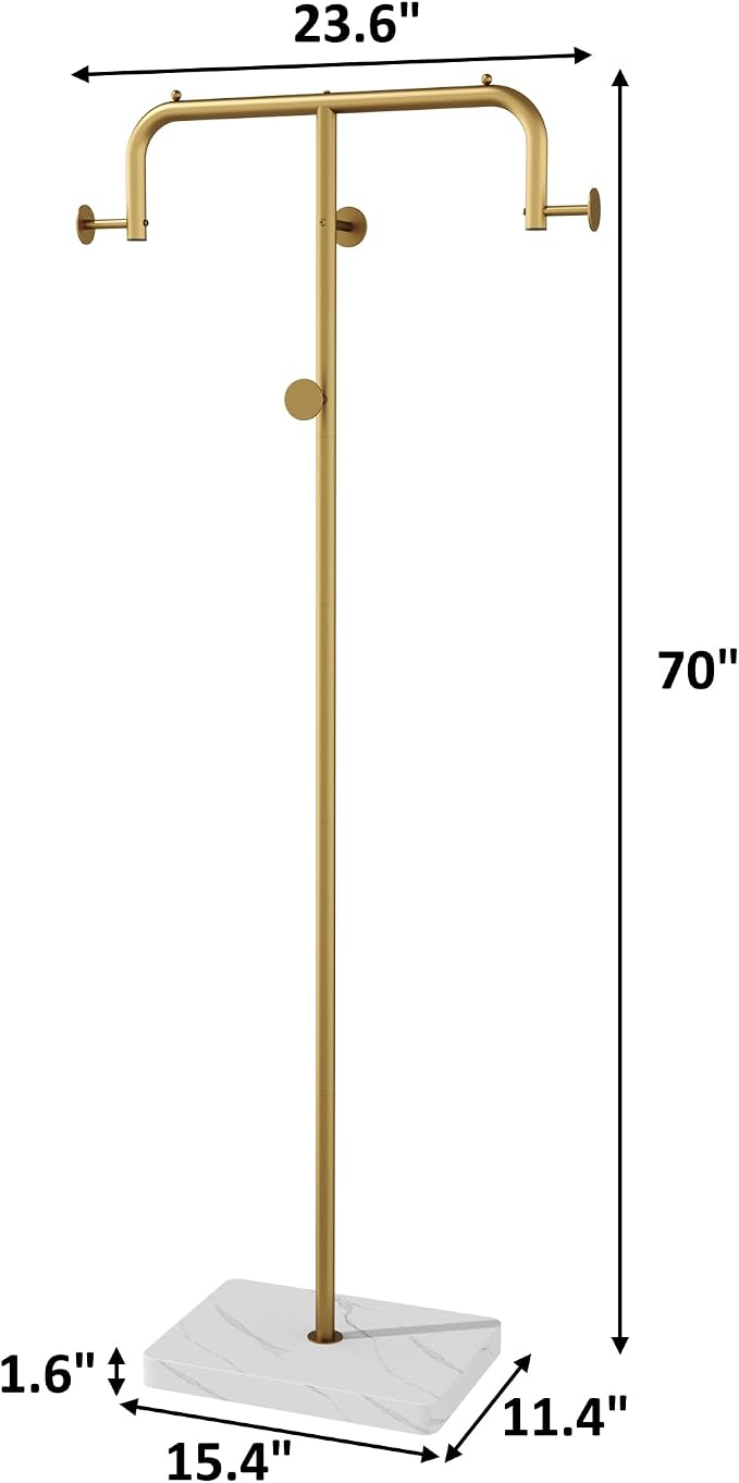 HOMEFORT Coat Rack, Freestanding Metal Coat Racks, Coat Tree Stand with 4 Hooks for Closet, Bedroom, Entryway, Living Room, Gold