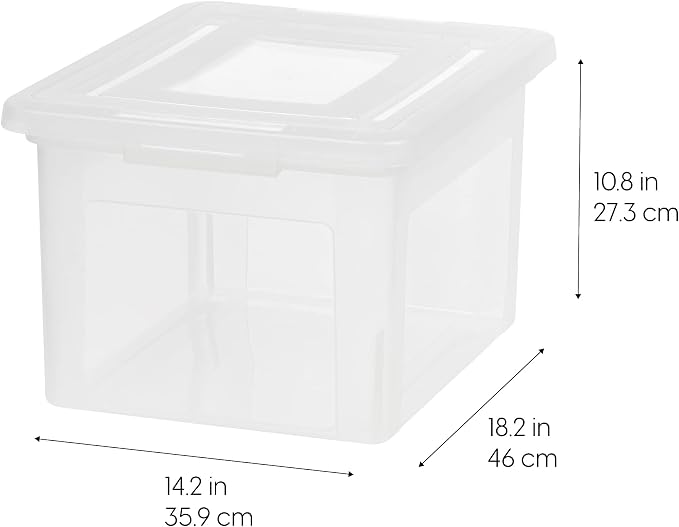IRIS USA File Box, Plastic File Organizer with Lids for Letter/Legal File, Portable Document Box For Moving, Storage Bin with Durable and Secure Lid, Stackable Nestable BPA-Free, Clear 35 Qt. 4 Pack | Portable Moving Box, Stackable and Secure Storage, ...