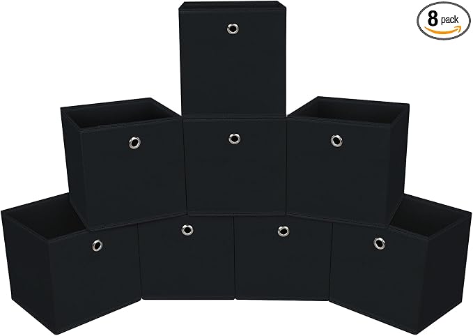 Foldable Storage Cubes Bins ,11 Inch Cloth Storage Cube Fabric Storage Box Cubes Organizer Baskets with Handles for Home Organizer Set of 8 (Black)