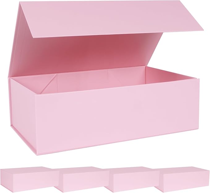 LFBOX Pink Gift Box with Magnetic Lids 13.8x8.3x4.4 in, Large Bridesmaid Groomsman Proposal Boxes 5 Pack, Collapsible Rectangle Storage Box | Large Bridesmaid Groomsman Proposal Boxes,13.8x8.3x4.4 in, Collapsible Rectangle Storage Box