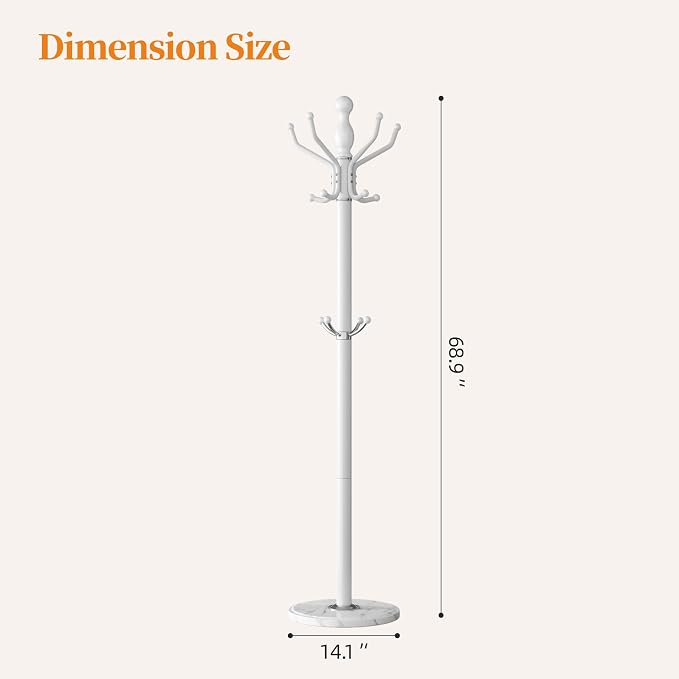 Metal Coat Rack Stand Coat Rack Freestanding with 360° Rotary,White | Modern Coat Rack with 360° Rotary Design Sturdy Heavy Duty Hall Tree Hats Hanger Holder Stand 14 Hooks for Hallway Office