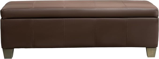 51 Inch Storage Ottoman, Storage Bench with Safety Hinge, Upholstered Synthetic Leather Ottoman Bench for Bedroom, Living Room, Entryway, Hallway, Foot Rest, Support 500lbs, Brown