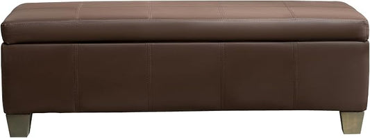 51 Inch Storage Ottoman, Storage Bench with Safety Hinge, Upholstered Synthetic Leather Ottoman Bench for Bedroom, Living Room, Entryway, Hallway, Foot Rest, Support 500lbs, Brown