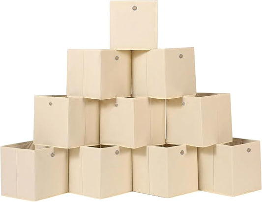 Foldable Storage Cubes Bins ,11 Inch Cloth Storage Cube Fabric Storage Box Cubes Organizer Baskets with Dual Handles for Home Organizer Set of 10 (Creamy-White)