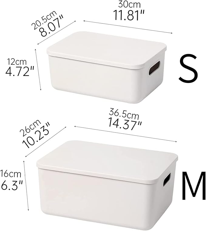 Yishyfier Plastic Storage Baskets With Lid Organizing Container Lidded Knit Storage Organizer Bins for Shelves Drawers Desktop Closet Playroom Classroom Office (M+2S, Light grey)