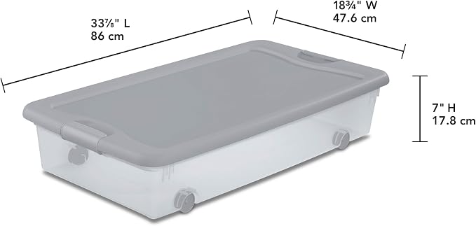 Sterilite 8-Pack Wheeled Latching Box, Under Bed Storage Containers, 56 Qt, Silver - Stackable Plastic Organizer Bins with Lids for Clothes, Shoes, Craft, and Bedroom Organization