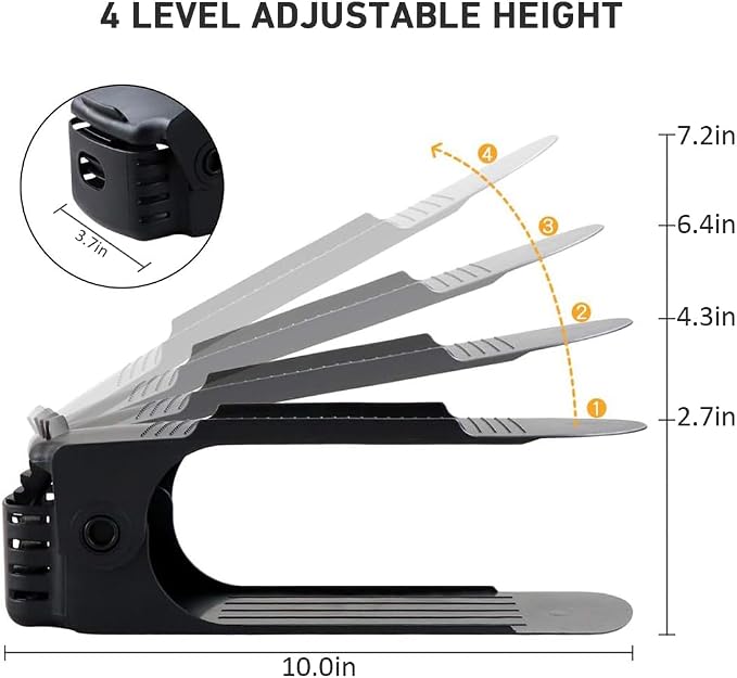 NVGSN Shoe Slot Organizer for closet 12 Pack,Storage Space Saver 50%,Black | 4 Levels Adjustable shoe Stackers for a pair of shoes,Thickening Double Layer shoe Organizer for Shelf,Shoes Storage Rack