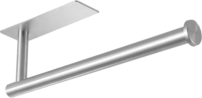 theaoo Under Cabinet Paper Towel Holder for Kitchen, Wall Mount, Silver | Adhesive Paper Towel Roll Rack for Bathroom or Kitchen, SUS304 Stainless Steel, Self-Adhesive or Screw Installation