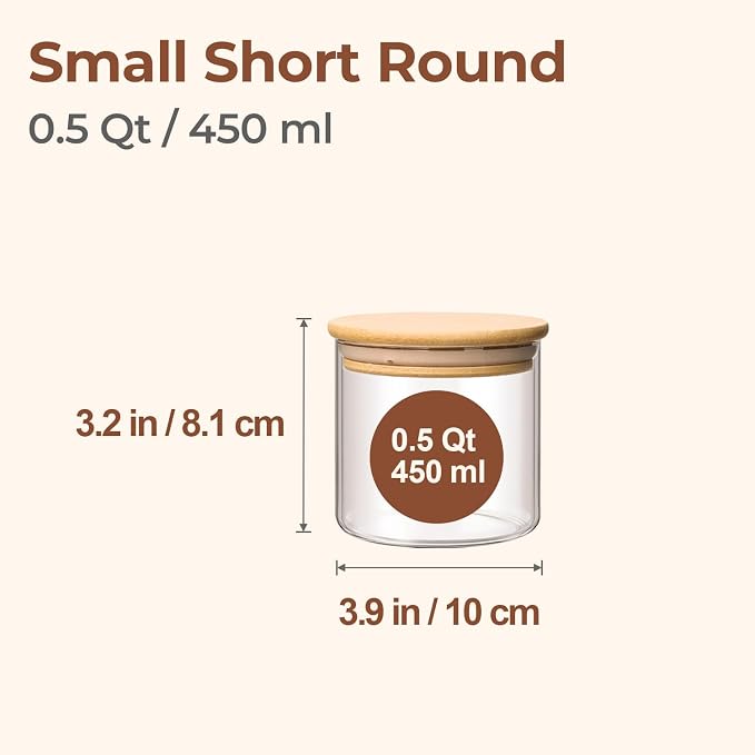 ComSaf Glass Storage Containers With Lids 0.5 Qt, 6 Pack Small Glass Jars | Small Glass Containers, Spice Jar 15oz, Candy, Family Snack Storage, Coffee Bar Organization, Size For Subpackage, BPA Free