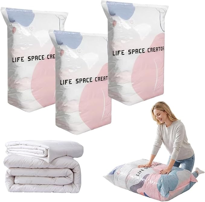 No-Pump Vacuum Storage Bags, Upgrade Large Storage Compression Bags No-Pump 3D Vacuum Storage Bags for Clothes, Comforters, Blankets, 2026 New Cube Compression Space Saver Bags(Large)