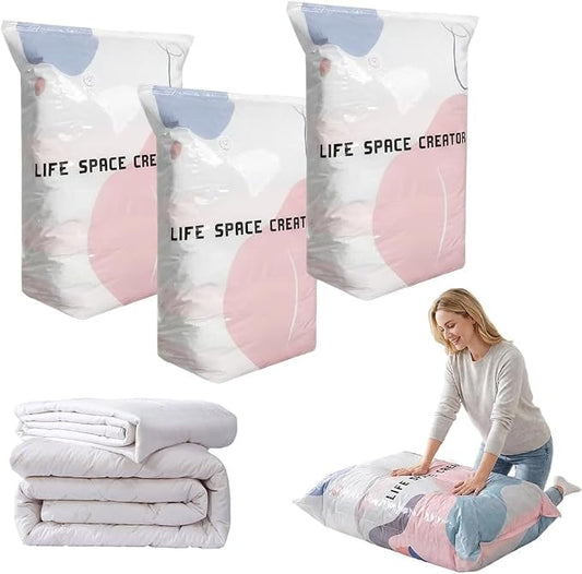 No-Pump Vacuum Storage Bags, Upgrade Large Storage Compression Bags No-Pump 3D Vacuum Storage Bags for Clothes, Comforters, Blankets, 2026 New Cube Compression Space Saver Bags(Large)