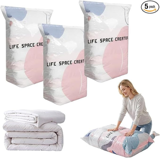 2026 Upgrade No‑pump Vacuum Storage Bags, Premium Extra Large Capacity Storage Compression Bags, Reusable Heavy Duty Storage Organize for Clothes Comforters Blankets Travel & Home (Large * 3 Sets)